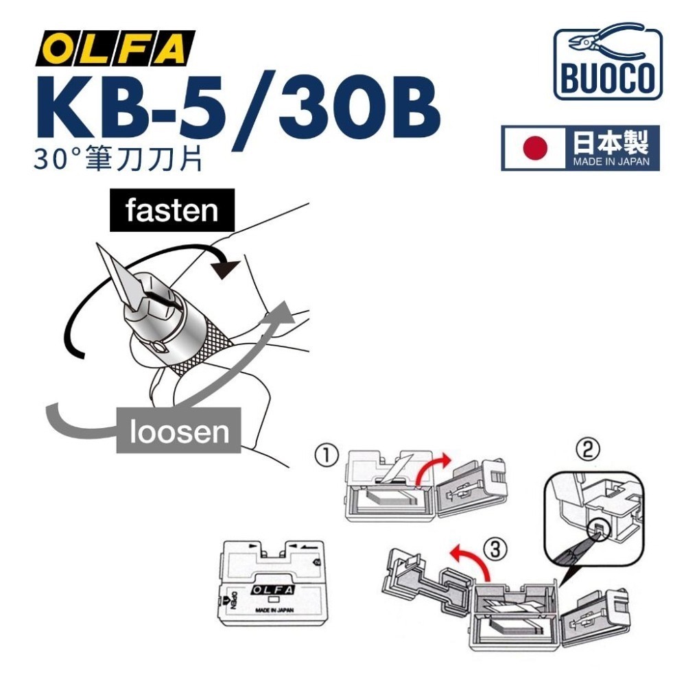[BUOCO] OLFA KB-5/30B 筆刀刀片 30片/包 替刃 KB系列適用 模型湯口處理 精密切割 日本製-細節圖6