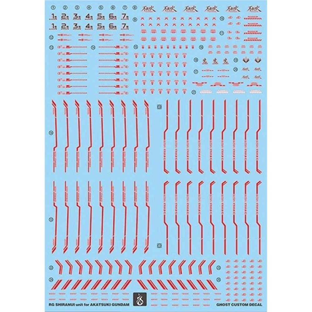[BUOCO] 炎水貼 GHOST RG 1/144 不知火裝備（單裝備）曉鋼彈 專用水貼 螢光水貼-細節圖2