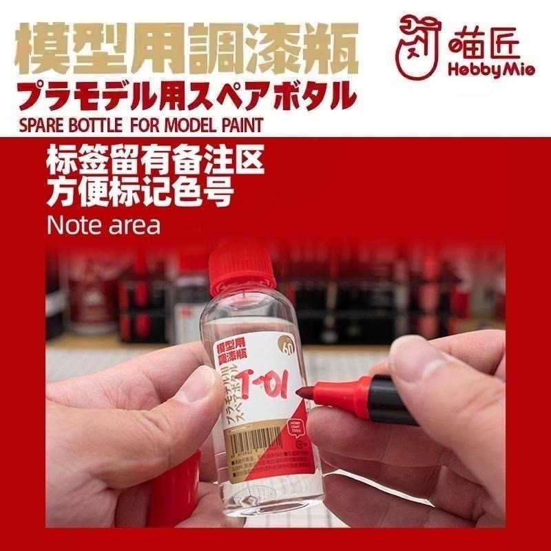 [BUOCO] 現貨 喵匠 HOBBYMIO 碗口型調漆瓶 PET 帶刻度 附玻璃珠 模型用 尖嘴瓶 60ml 100m-細節圖8