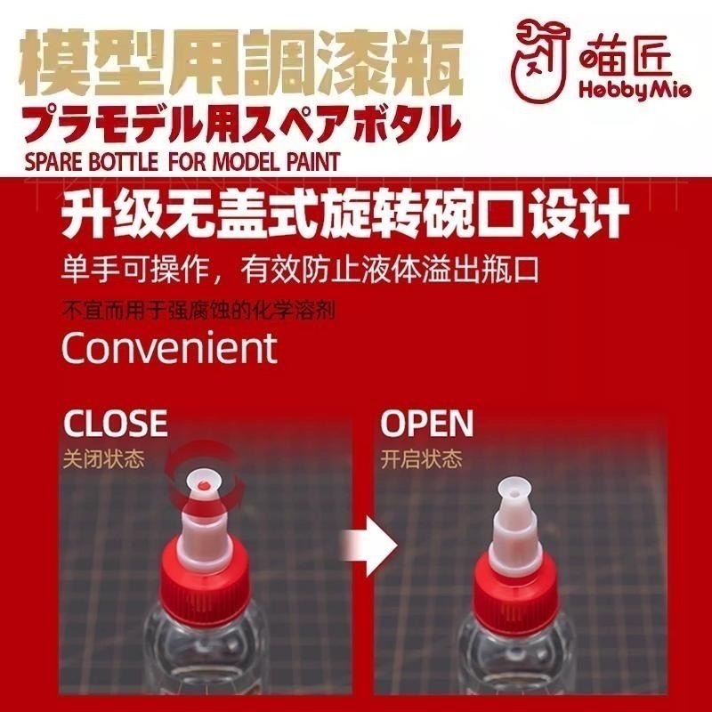 [BUOCO] 現貨 喵匠 HOBBYMIO 碗口型調漆瓶 PET 帶刻度 附玻璃珠 模型用 尖嘴瓶 60ml 100m-細節圖9
