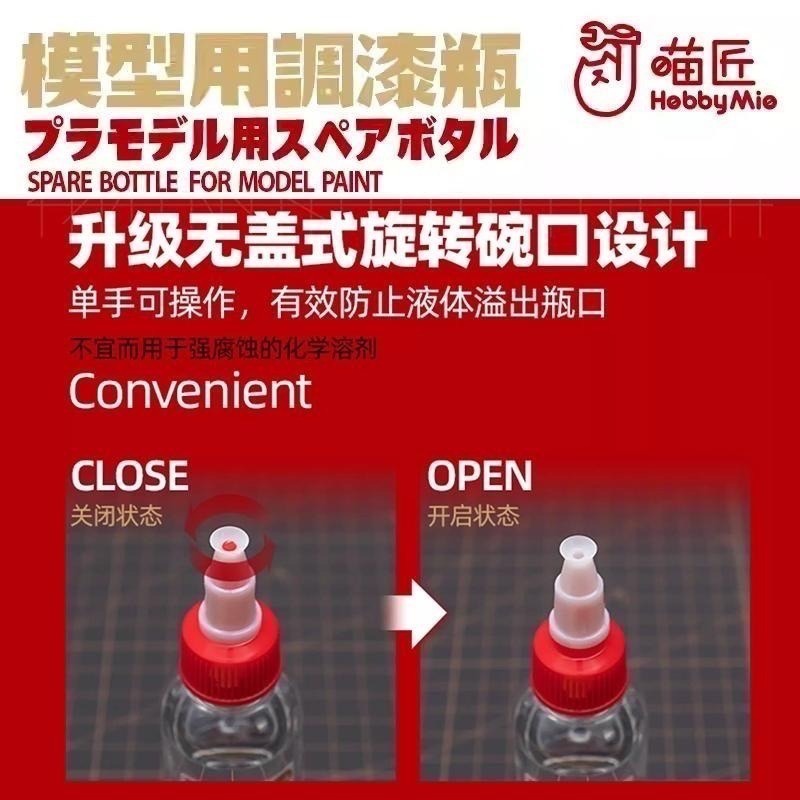 [BUOCO] 現貨 喵匠 HOBBYMIO 碗口型調漆瓶 PET 帶刻度 附玻璃珠 模型用 尖嘴瓶 60ml 100m-細節圖9
