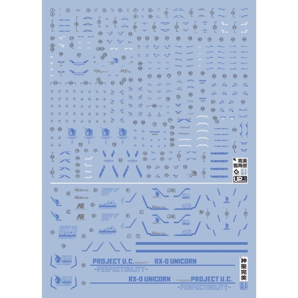 [BUOCO] EVO RG-30BL RG 完美獨角獸鋼彈 / Plan B 專用螢光水貼 (藍色版) - 神聖完美-細節圖2