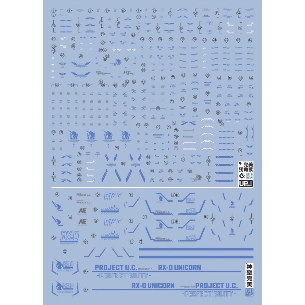 [BUOCO] EVO RG-30BL RG 完美獨角獸鋼彈 / Plan B 專用螢光水貼 (藍色版) - 神聖完美-規格圖6
