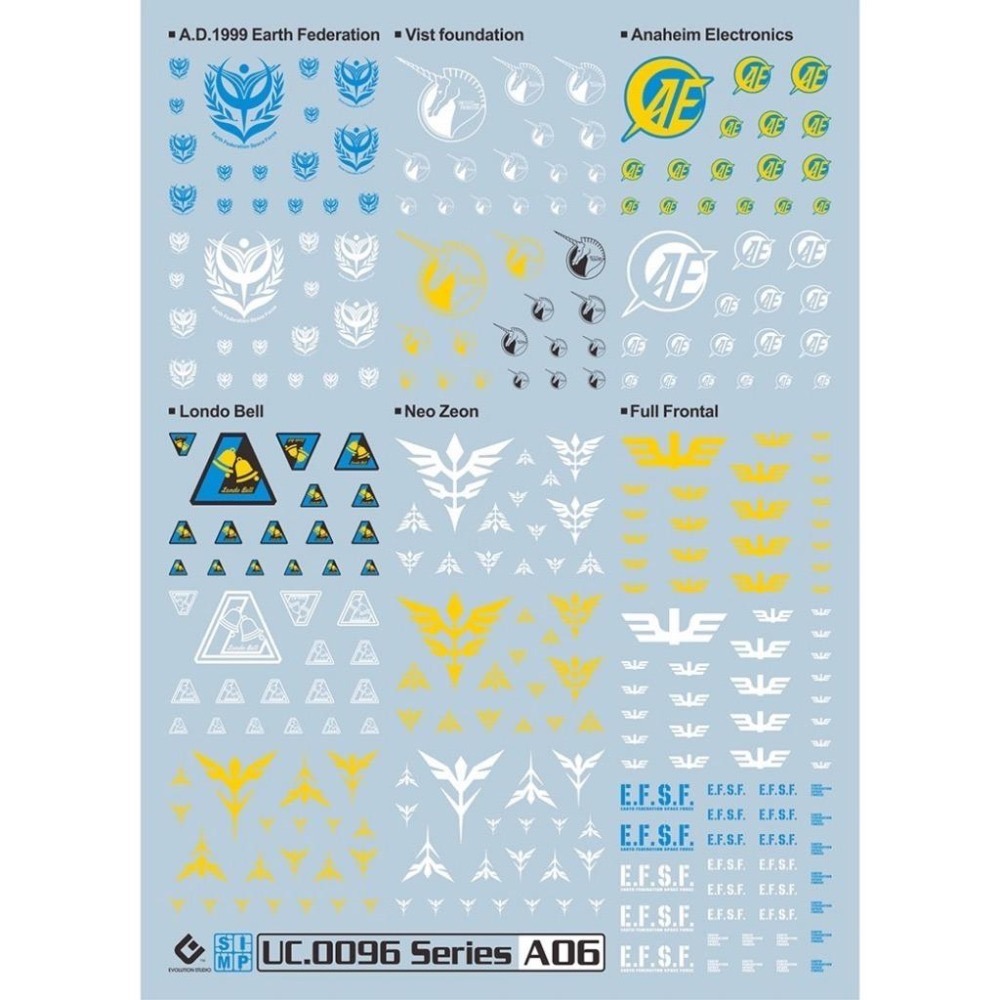 [BUOCO] EVO 0096 獨角獸系列 通用標誌水貼 (螢光版) 通用水貼 - 聯邦 / 新吉翁 / 畢斯特財團-細節圖3