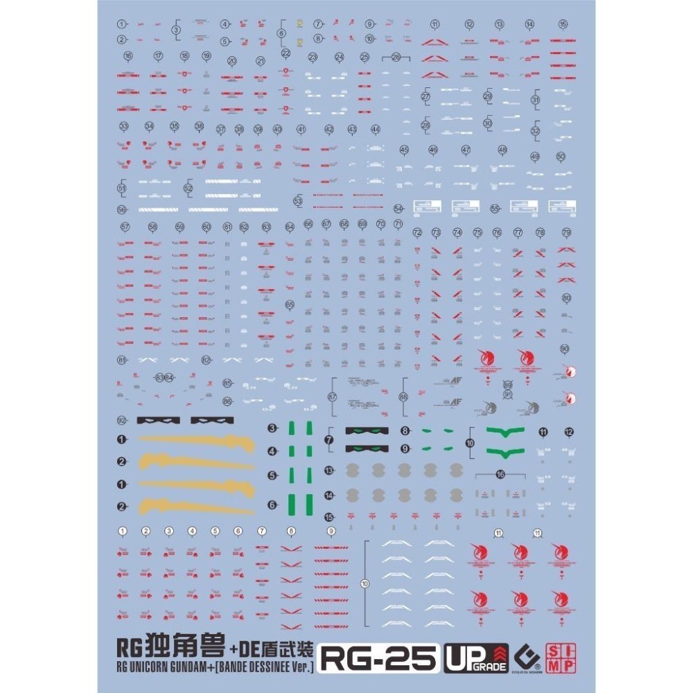 [BUOCO] EVO RG-25 RG 獨角獸鋼彈 專用螢光水貼 (含DE盾武裝) - 巴納吉 / 畢斯特財團 /-細節圖2