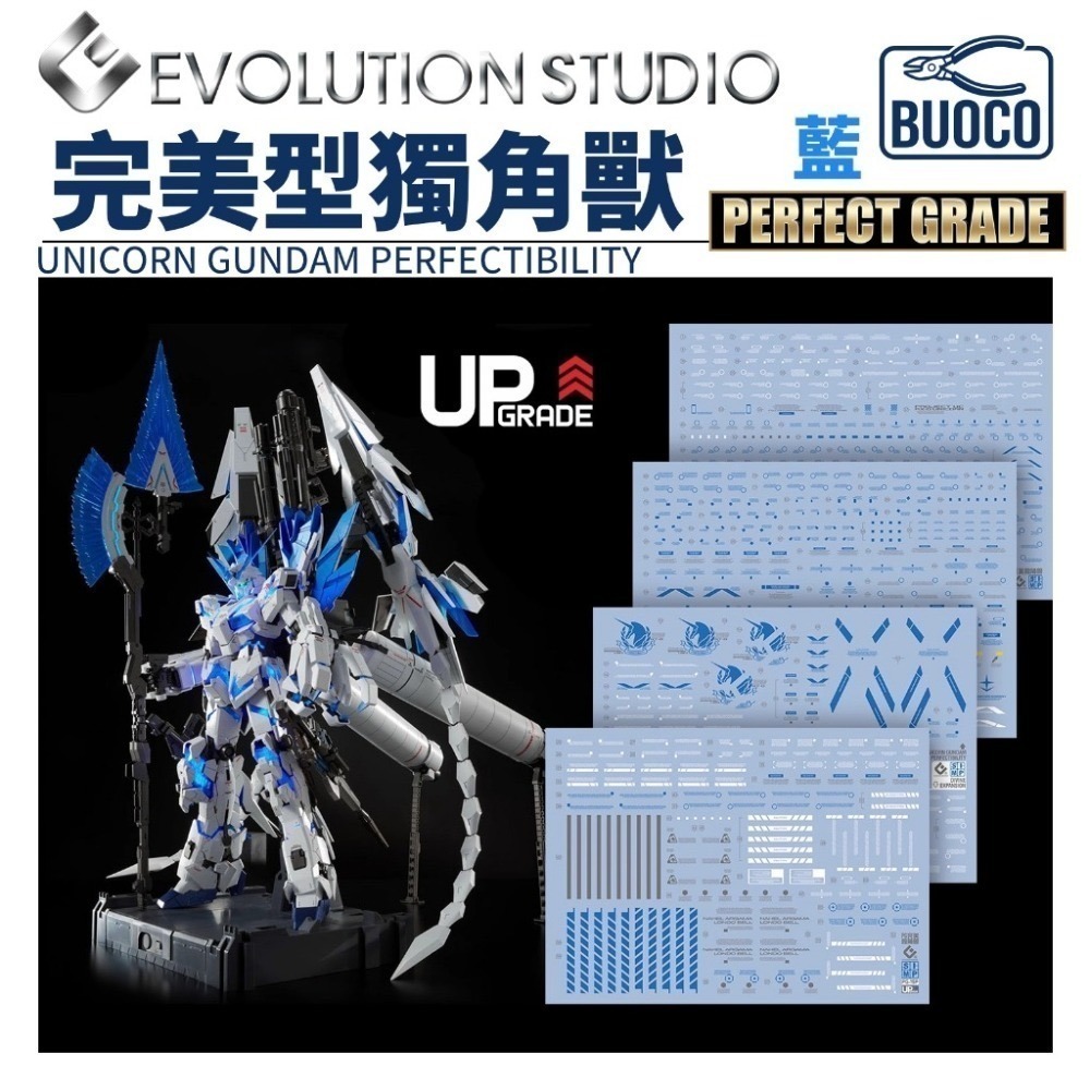 [BUOCO] EVO PG-15PB 完美型獨角獸鋼彈 / 神聖完美 / Plan B 專用螢光水貼 - 藍色框架-規格圖5