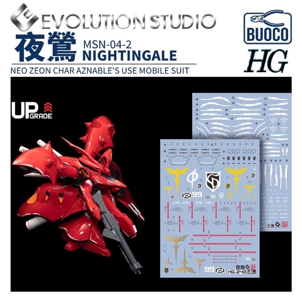 [BUOCO] EVO HG-240 機動戰士鋼彈 逆襲的夏亞貝托蒂嘉的子嗣 夜鶯 燙金版水貼 (1/144) - 夏亞-規格圖9