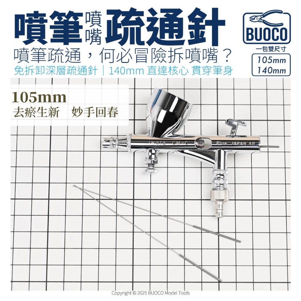[BUOCO] 噴筆救星 職人級噴筆疏通針 雙針組 | 免拆噴嘴 140mm加長 |  專用保養 模型工具 通噴筆-細節圖3