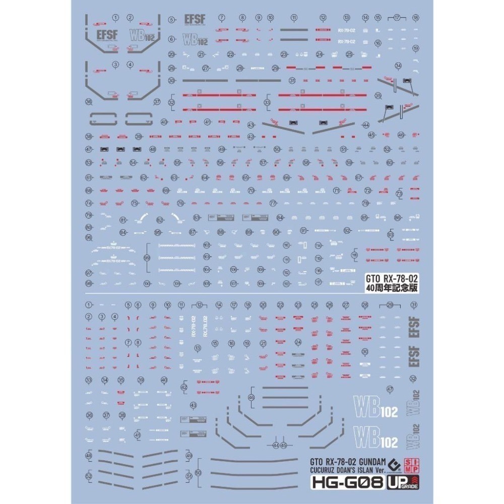 [BUOCO] EVO HG-G08 HG RX-78-2 GTO 鋼彈 (德安之島 / 40週年紀念版) 通用螢光水貼-細節圖2