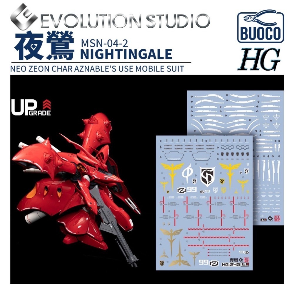 [BUOCO] EVO HG-240 機動戰士鋼彈 逆襲的夏亞貝托蒂嘉的子嗣 夜鶯 螢光水貼 (1/144) - 夏亞-規格圖9