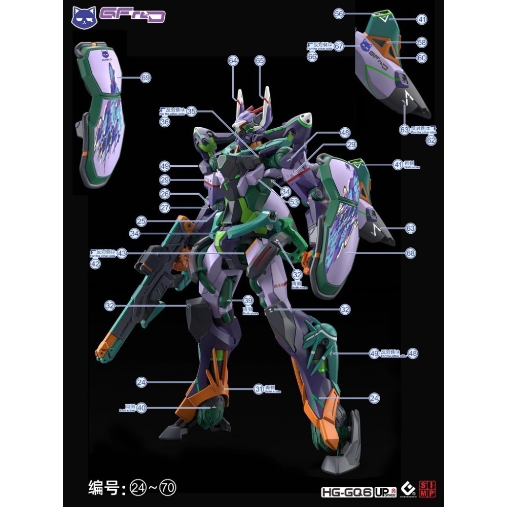 [BUOCO] EVO HG GQ-06 GQuuuuuuX HG GFreD / 喵安專用機 螢光水貼 (1/44）-細節圖6