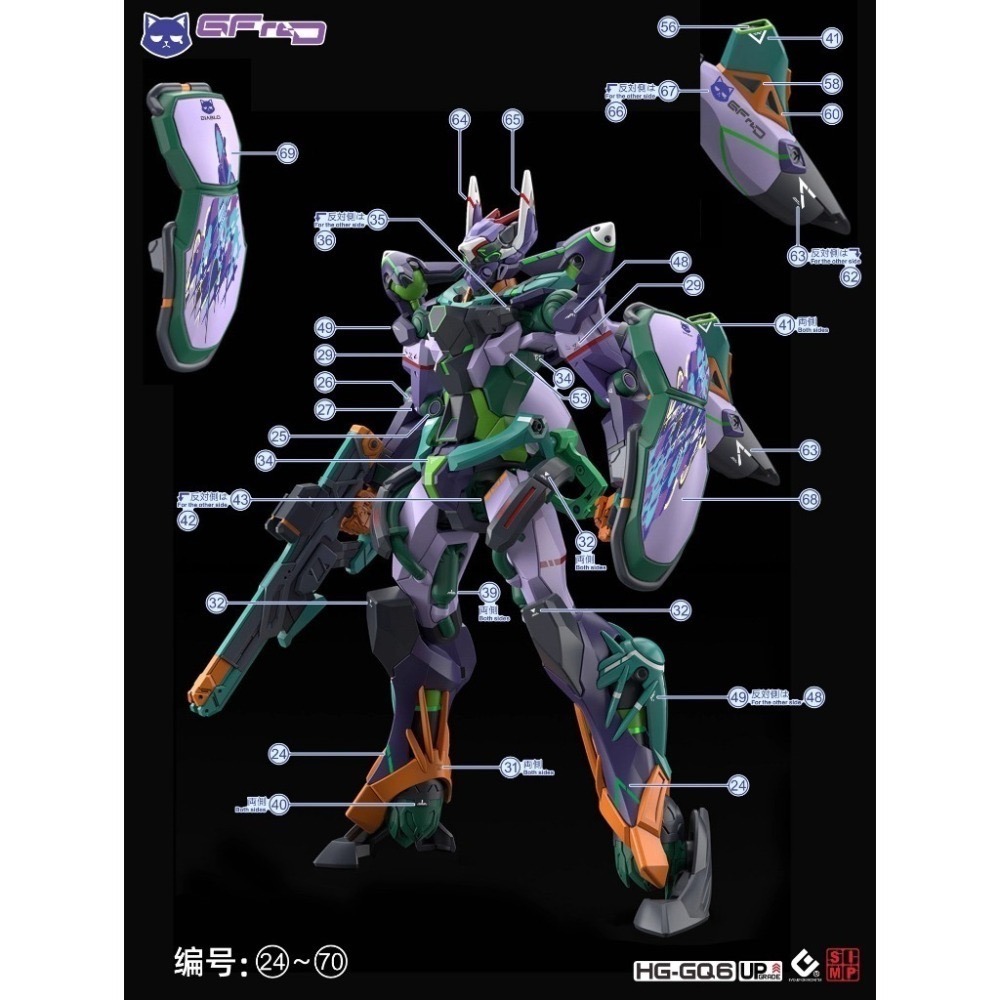 [BUOCO] EVO HG GQ-06 GQuuuuuuX HG GFreD / 喵安專用機 螢光水貼 (1/44）-細節圖6