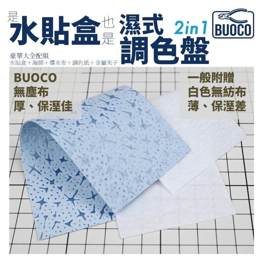[BUOCO] 水貼盒 & 濕式調色盤 [豪華全配組] | 附金屬鑷子+藍色無塵布 模型工具 水性顏料｜壓克力顏料保濕-細節圖2