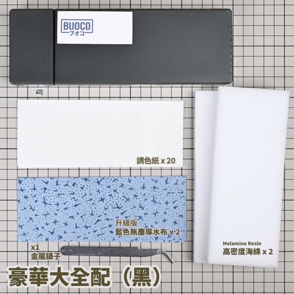 [BUOCO] 水貼盒 & 濕式調色盤 [豪華全配組] | 附金屬鑷子+藍色無塵布 模型工具 水性顏料｜壓克力顏料保濕-規格圖9