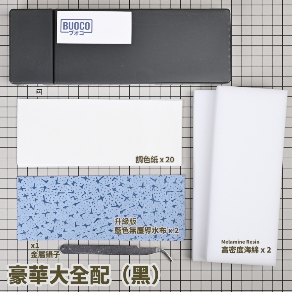 [BUOCO] 水貼盒 & 濕式調色盤 [豪華全配組] | 附金屬鑷子+藍色無塵布 模型工具 水性顏料｜壓克力顏料保濕-規格圖9