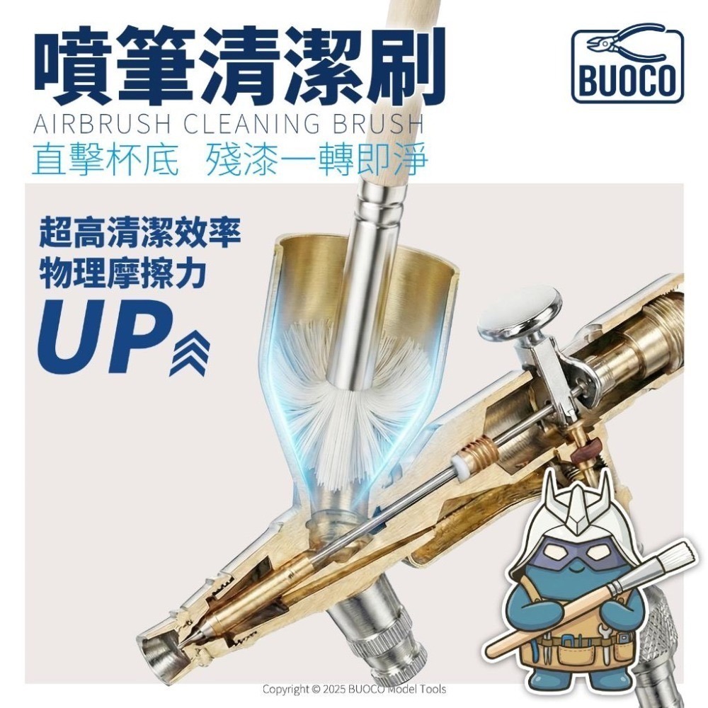 [BUOCO] 噴筆清潔刷 圓柱型洗筆刷 | 專攻杯底死角 | 噴杯清潔 噴筆保養 模型工具-細節圖2