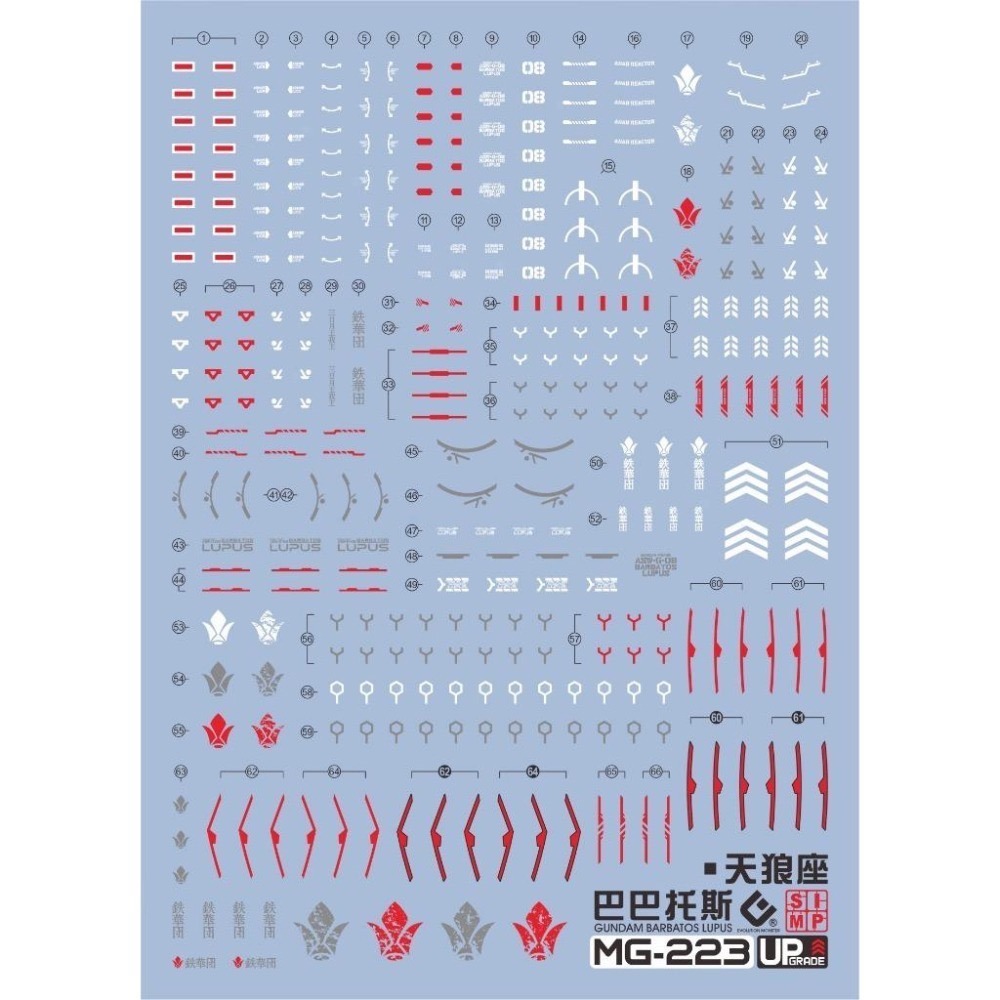 [BUOCO] EVO MG-223  1/100 獵魔鋼彈天狼型 專用螢光水貼 - 鐵華團 / 三日月 / 巴巴托斯-細節圖2