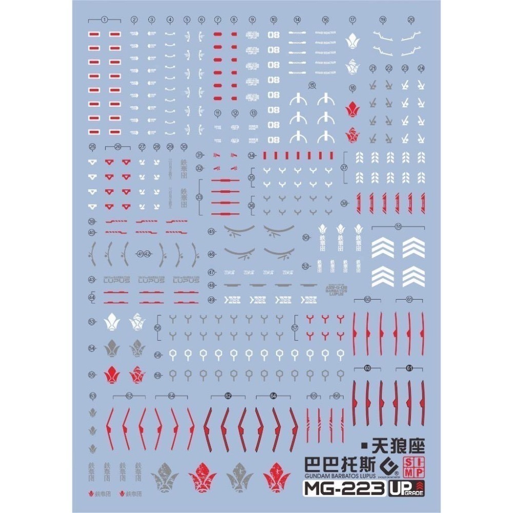 [BUOCO] EVO MG-223  1/100 獵魔鋼彈天狼型 專用螢光水貼 - 鐵華團 / 三日月 / 巴巴托斯-細節圖2