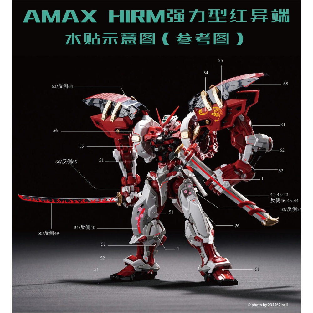 [BUOCO] AMAX HiRM 1/100 異端鋼彈紅色機高出力型 猩猩臂 紅異端 櫻花 斬 螢光水貼-細節圖5