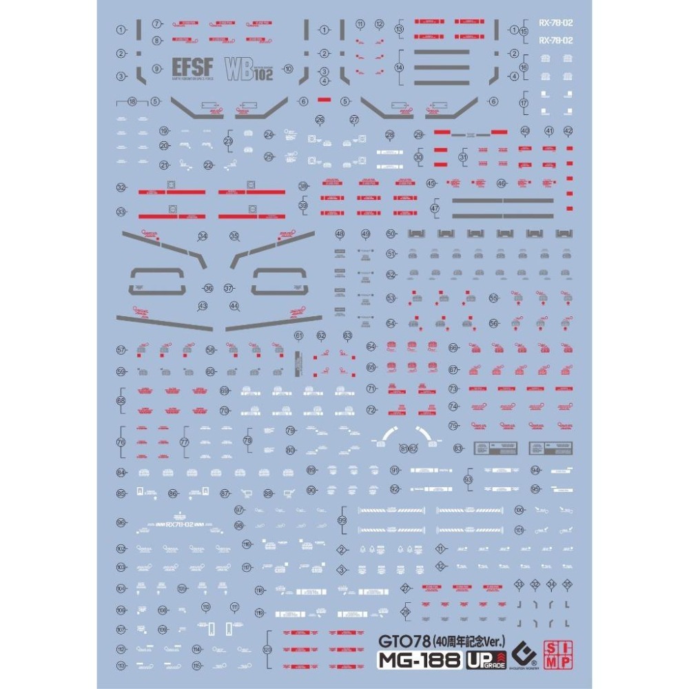 [BUOCO] EVO MG-188 GFFMC樣式 MG RX-78-02 初鋼 (GTO版/40週年紀念) 螢光水貼-細節圖2