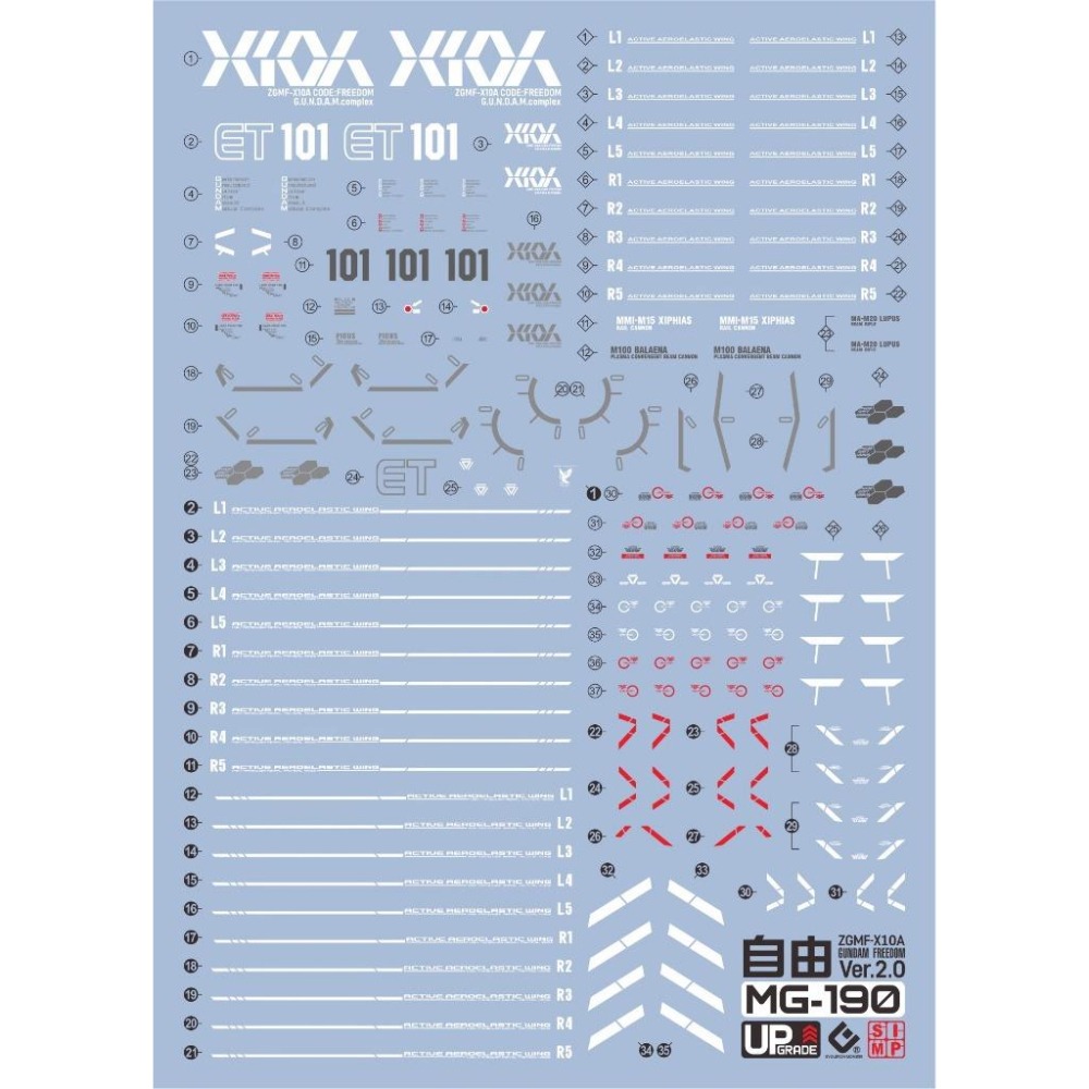 [BUOCO] EVO MG-190 鋼彈SEED MG 自由鋼彈 Ver.2.0 螢光水貼 (1/100)-細節圖2