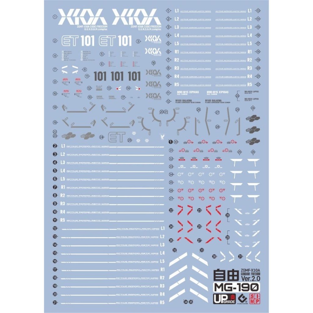 [BUOCO] EVO MG-190 鋼彈SEED MG 自由鋼彈 Ver.2.0 螢光水貼 (1/100)-細節圖2