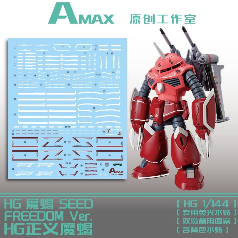 [BUOCO] AMAX HG 1/144 茲寇克 Z＇Gok 正義茲寇克 阿斯蘭 專用螢光水貼 正義魔蟹 SEED-細節圖2