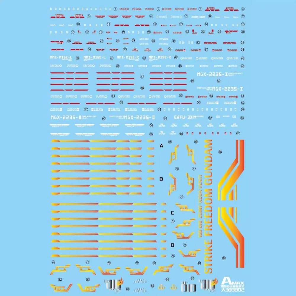 [BUOCO] AMAX MB 1/100 攻擊自由鋼彈 魂藍 燙金 螢光 水貼 含地台貼 8802/MB通用-細節圖3