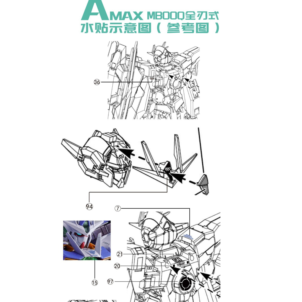 [BUOCO] AMAX MB 1/100  00Q 量子型00全刃式 鋼彈 螢光水貼 附地台貼 8822 MB樣式-細節圖3