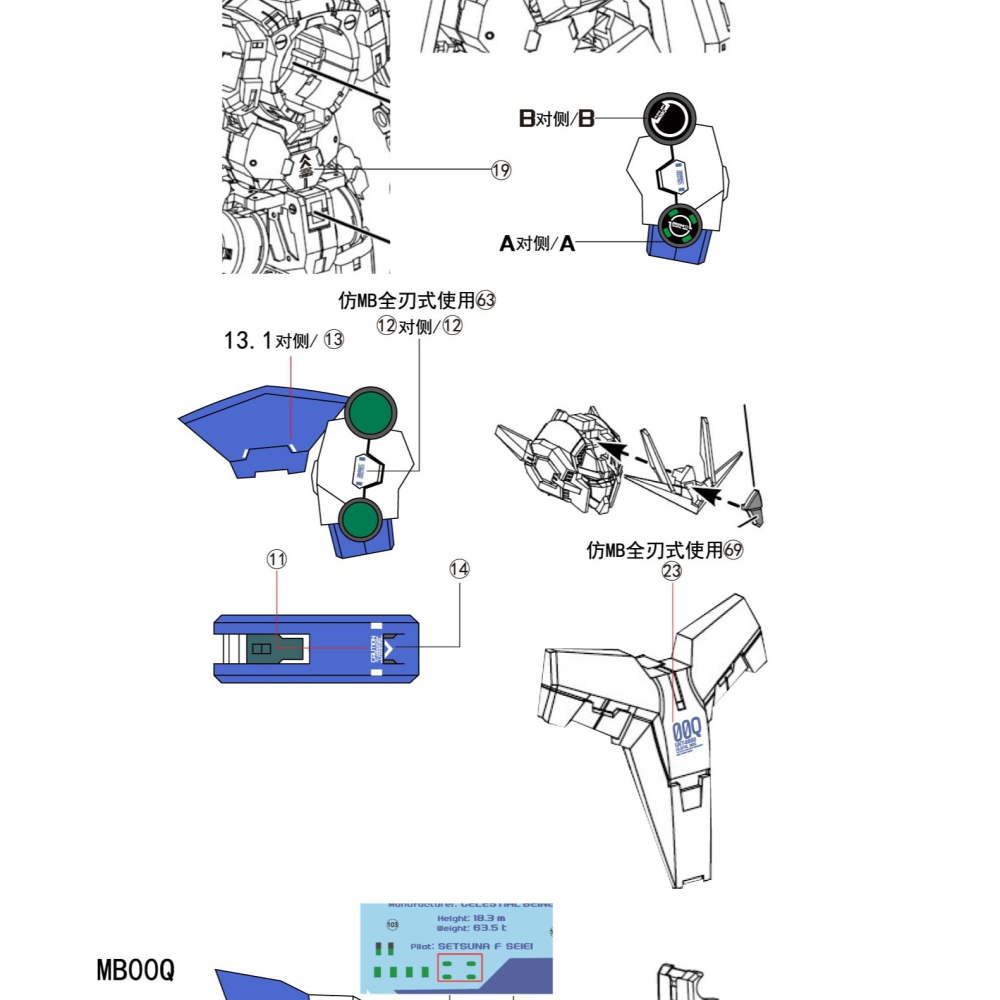 [BUOCO] AMAX MB 1/100  00Q 量子型00全刃式 鋼彈 螢光水貼 附地台貼 8822 MB樣式-細節圖4