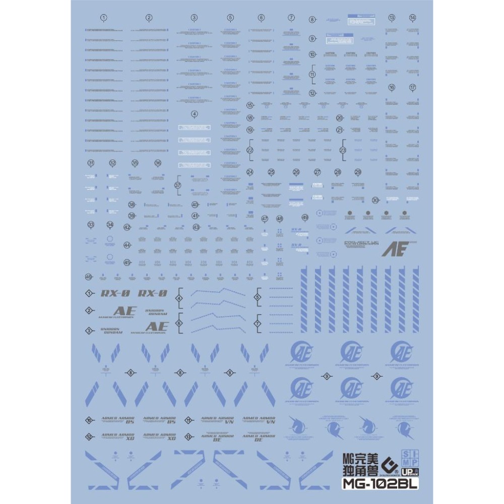 [BUOCO] EVO MG-102BL MG 完美獨角獸鋼彈 Plan B (藍色骨架版) 螢光水貼 (1/100)-細節圖2
