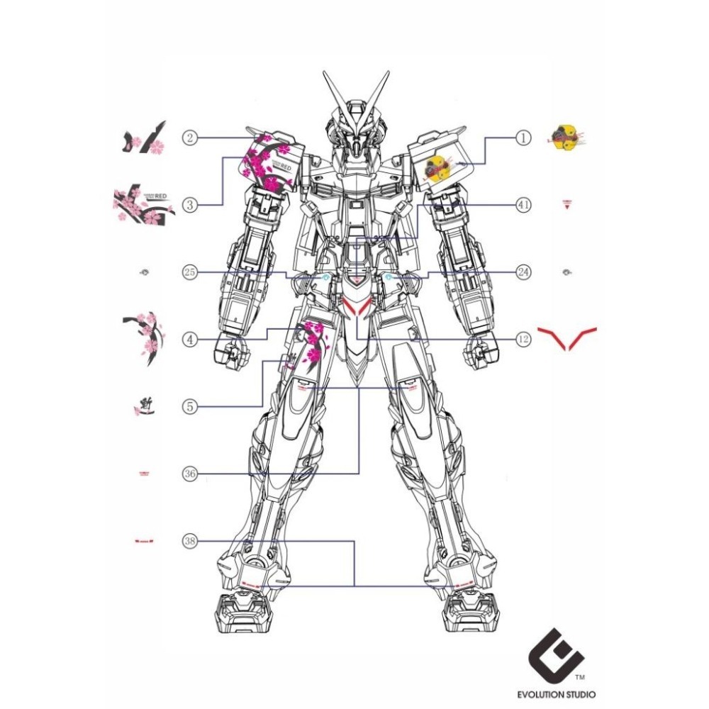 [BUOCO] EVO MG-CU03 MG SEED 異端鋼彈紅色機 櫻花 / HiRM風格 螢光水貼 紅異端-細節圖3