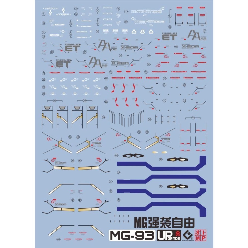 [BUOCO] EVO MG-93 鋼彈 SEED MG ZGMF-X20A 攻擊自由鋼彈 螢光水貼 (1/100)-細節圖2