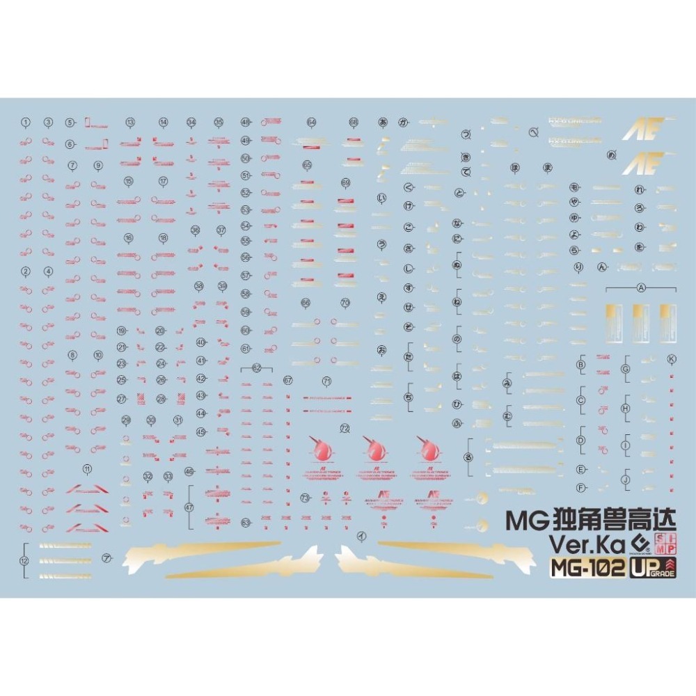 [BUOCO] EVO MG-102 MG RX-0 獨角獸鋼彈 Ver.Ka 燙金限定水貼 (1/100) - 巴納吉-細節圖2