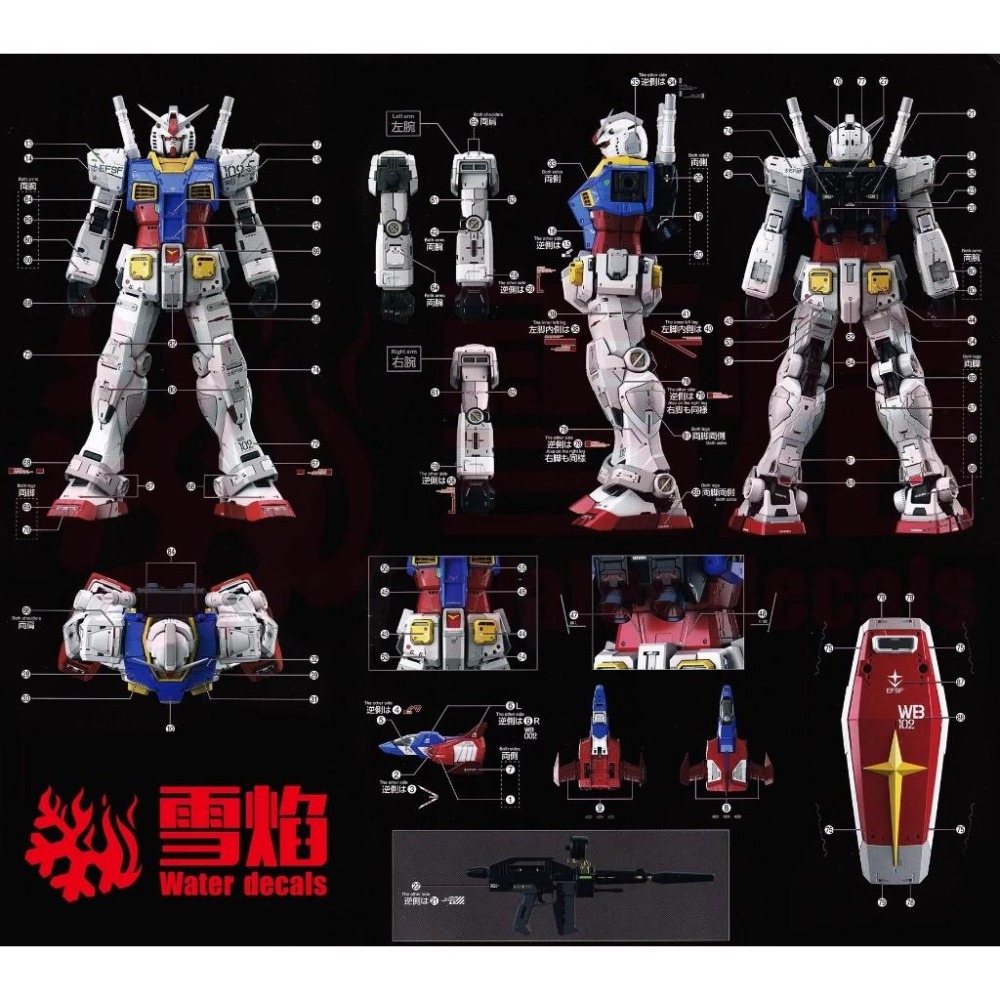 [BUOCO] 雪焰 PGU 1/60 RX-78-2 初鋼 鋼彈 中國限定 偏光塗層 專用對應 螢光 水貼-細節圖3