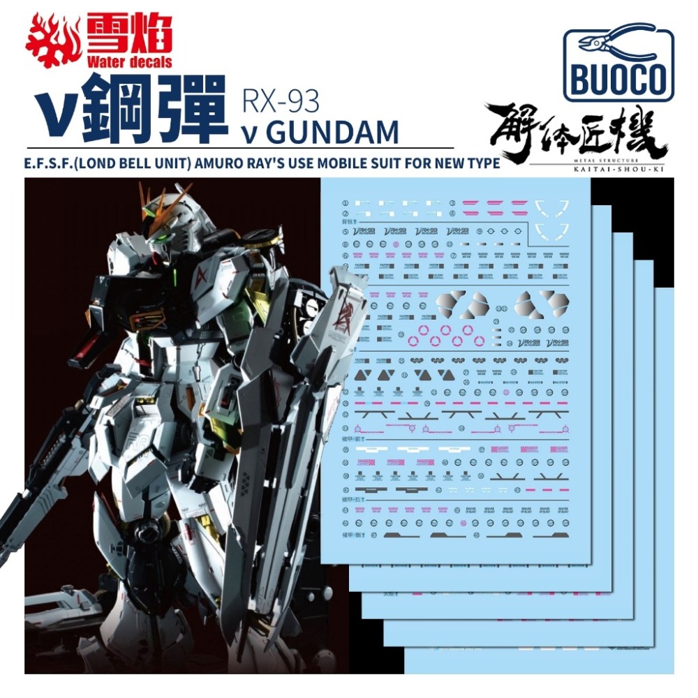 [BUOCO] 雪焰 1/60 解體匠機 樣式 RX-93 Nu ν鋼彈 牛鋼 本體+6枚感應砲 螢光 水貼 適用大班-規格圖11