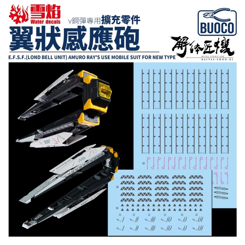 [BUOCO] 雪焰 1/60 解體匠機 樣式 RX-93 Nu ν鋼彈 牛鋼 本體+6枚感應砲 螢光 水貼 適用大班-規格圖11