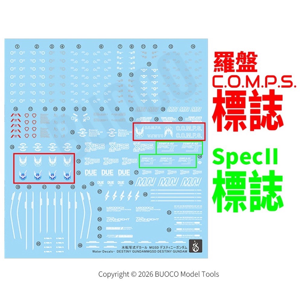 [BUOCO] 炎水貼 MGSD 命運鋼彈 Spec II Destiny Gundam 羅盤標誌 螢光 水貼-細節圖4