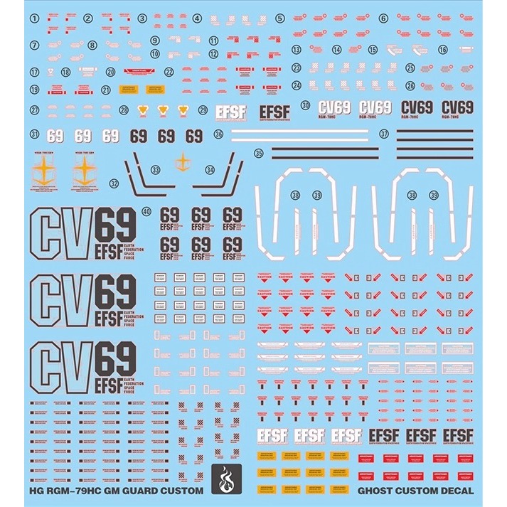 [BUOCO] 炎水貼 GHOST HG 1/144 吉姆防衛特裝型 GM Guard Custom 螢光 水貼-細節圖2