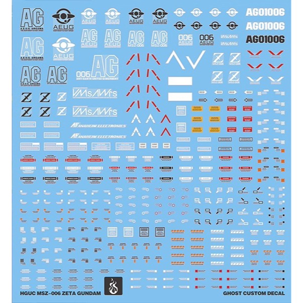 [BUOCO] 炎水貼 HG GHOST 1/144 Z鋼彈 Zeta Gundam MSZ-006 幽谷 螢光 水貼-細節圖2