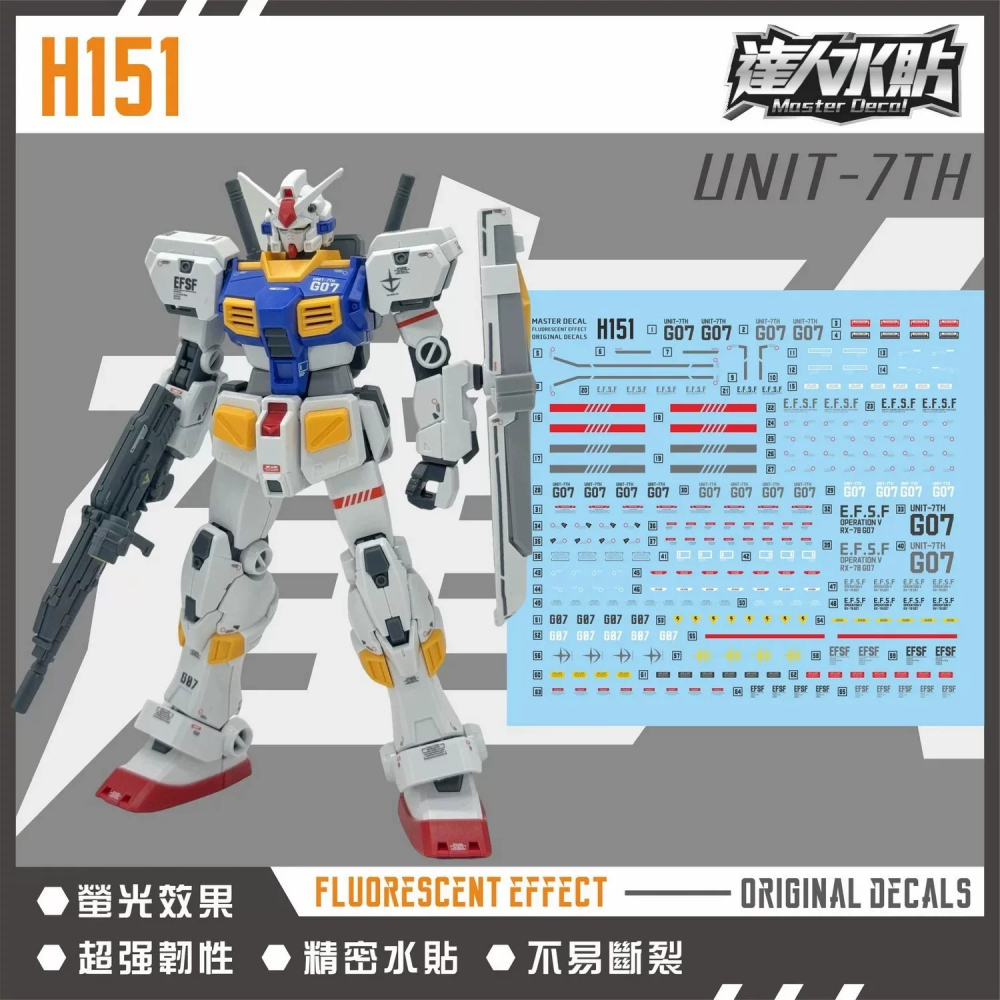 [BUOCO] 達人水貼 H151 HG 鋼彈7號機（ 7TH ／ RX-78-7 ）G07 專用 螢光水貼 ｜ 大林-細節圖2