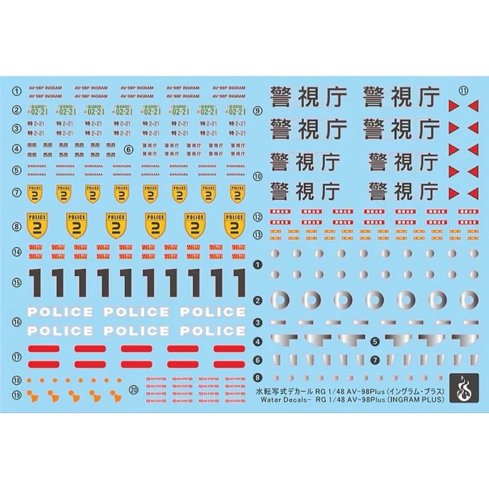[BUOCO] 炎水貼 RG 1/48 機動警察 英格拉姆改 AV-98Plus  1號機 專用 螢光水貼-細節圖3