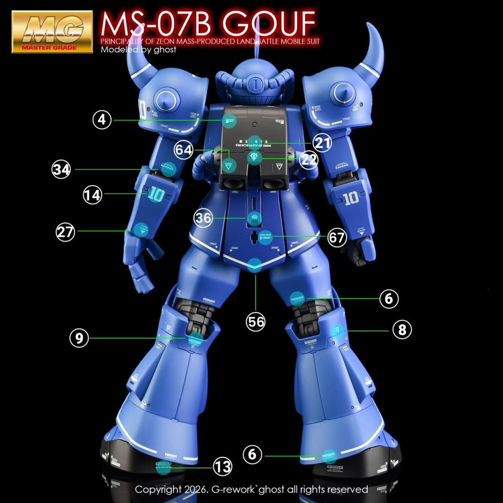 [BUOCO] 炎水貼 GHOST 1/100 MG 古夫 Ver. 2.0 MS-07B GOUF 藍色巨星 螢光水貼-細節圖11