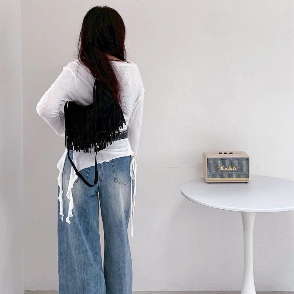 𝐖𝐚𝐘♡·現+預｜甜美高級感復古流蘇肩背包 單肩包 液下包 斜跨包 肩背包 韓系包包 秋冬包包 通勤包 流蘇包 麂皮包✨-細節圖3