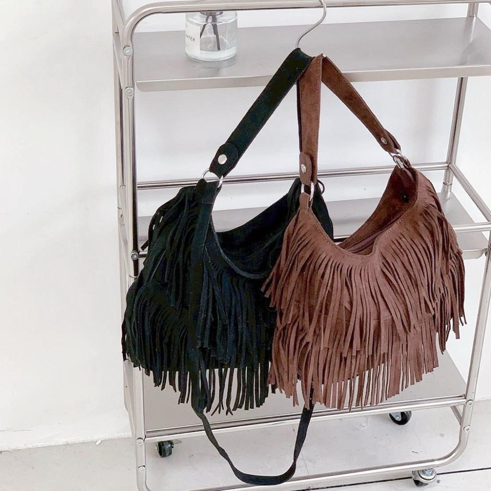 𝐖𝐚𝐘♡·現+預｜甜美高級感復古流蘇肩背包 單肩包 液下包 斜跨包 肩背包 韓系包包 秋冬包包 通勤包 流蘇包 麂皮包✨-細節圖8