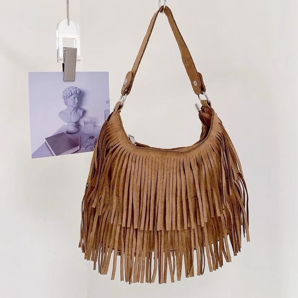 𝐖𝐚𝐘♡·現+預｜甜美高級感復古流蘇肩背包 單肩包 液下包 斜跨包 肩背包 韓系包包 秋冬包包 通勤包 流蘇包 麂皮包✨-規格圖9