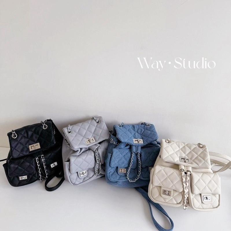 𝐖𝐚𝐘♡·現+預｜精緻女孩必備！韓款高質感小香風後背包❤️‍🔥 雙肩包 單肩包 鏈條包 菱格紋 雙口袋 韓系包包✨-細節圖2