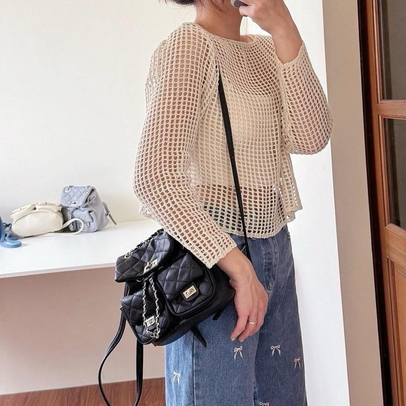 𝐖𝐚𝐘♡·現+預｜精緻女孩必備！韓款高質感小香風後背包❤️‍🔥 雙肩包 單肩包 鏈條包 菱格紋 雙口袋 韓系包包✨-細節圖3