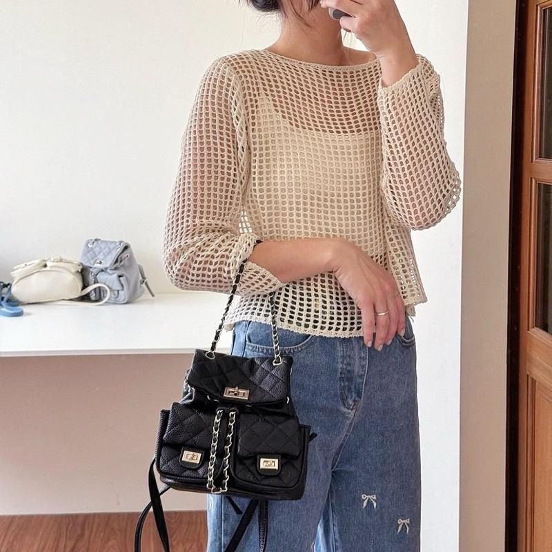 𝐖𝐚𝐘♡·現+預｜精緻女孩必備！韓款高質感小香風後背包❤️‍🔥 雙肩包 單肩包 鏈條包 菱格紋 雙口袋 韓系包包✨-細節圖4