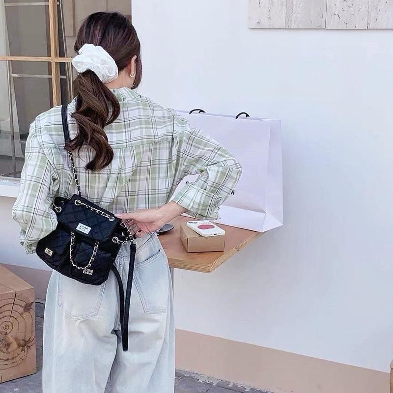 𝐖𝐚𝐘♡·現+預｜精緻女孩必備！韓款高質感小香風後背包❤️‍🔥 雙肩包 單肩包 鏈條包 菱格紋 雙口袋 韓系包包✨-細節圖7